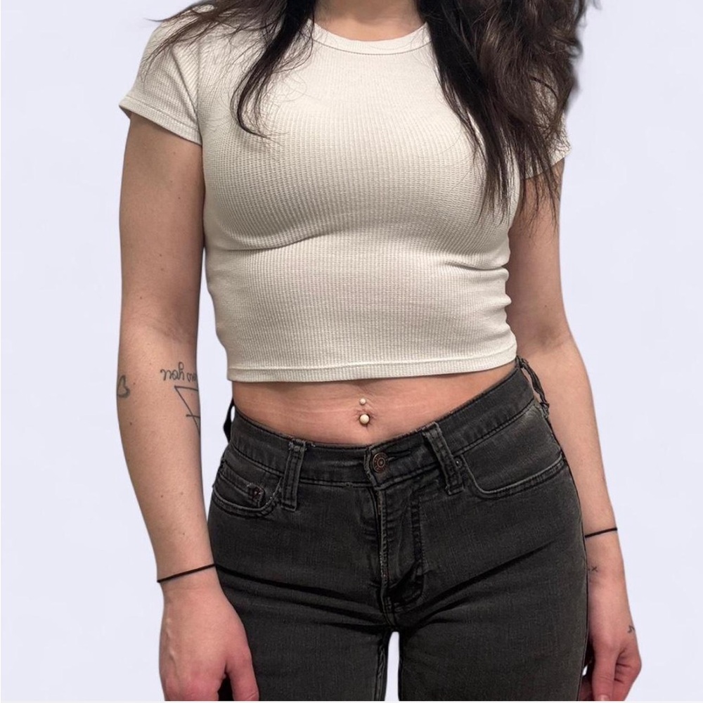👕 American Eagle Waffle Knit Short Sleeve Tee - White Small
